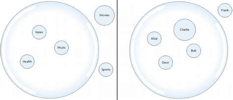 Filter bubble visualization (left: category view; right : friends view ...