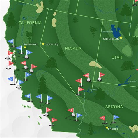 Canvas Poster of Top US Golf Courses | Map of 200 Golf Courses in USA ...