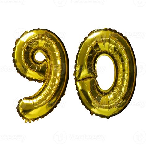 90 Golden number helium balloons isolated background. Realistic foil and latex balloons. design ...