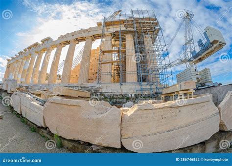 Parthenon Temple Ruins during the Reconstruction Works Stock Photo - Image of reconstructed ...