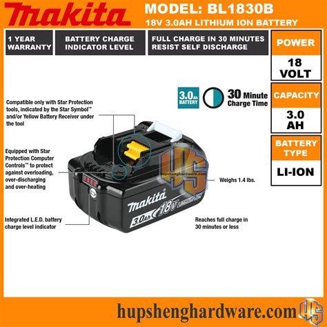 Makita BL1830B Lithium Ion Battery, 18Volt, 3.0Ah