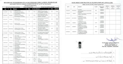 BISE Peshawar Date Sheet Matric annual 2021 - All Pakistan Exam Results