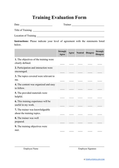 Free Printable Training Evaluation Forms