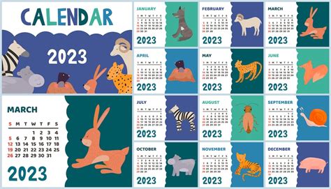 Premium Vector | Animals calendar 2023 Cute monthly calendar with ...