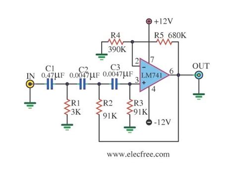 LM741 Active high pass filter circuit | Electronic Circuits, Schematics Diagram, Free ...