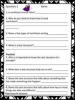 Text Structure Text structure worksheets text structure passages