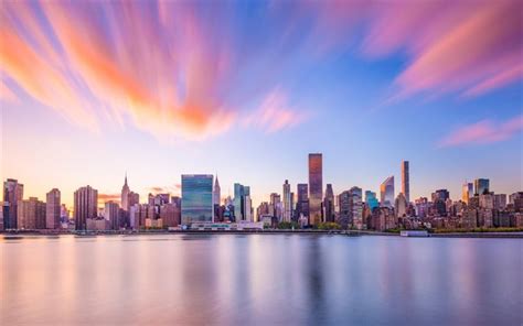 Download wallpapers New York, evening, sunset, New York skyline, bay ...