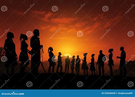 Silhouette of Group of People at Sunset,3d Render Ai Generative Stock Illustration ...