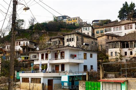 Aged Buildings of Albanian Old Town Gjirokaster Stock Photo - Image of ...