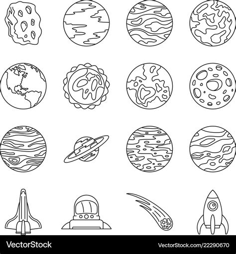 Solar system planets icon set outline style Vector Image