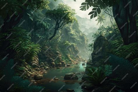 Premium AI Image | An example of a landscape that incorporates the idea of a tropical forest