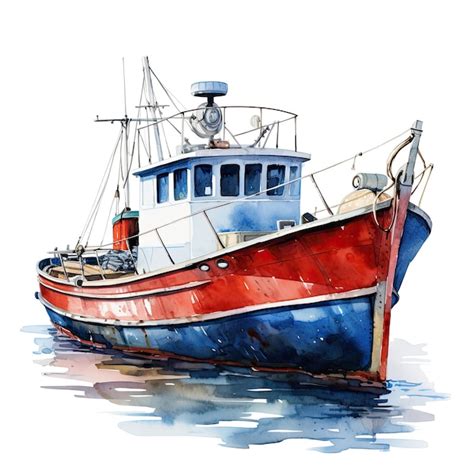 Premium AI Image | Watercolor fishing boat clipart white background