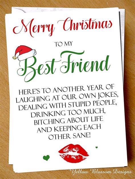 Bestie Friend Christmas Card Humour Best Friend BFF Here's To Another Year Merry Christmas X ...