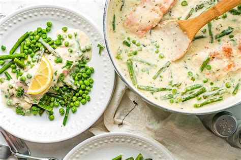 Salmon and Fresh Vegetables with a Creamy White Wine Sauce - xoxoBella