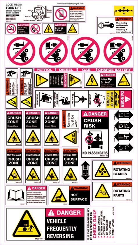 Machinery Sticker Sets - Forklift (30 Decals) Safety Signs