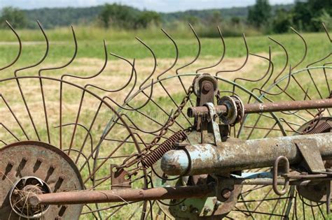 Tedder, Tedder and Hay Rake. Stock Image - Image of wood, farmland ...