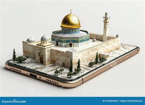 Masjidil Aqsa and Dome of Rock on Smartphone Stock Illustration ...