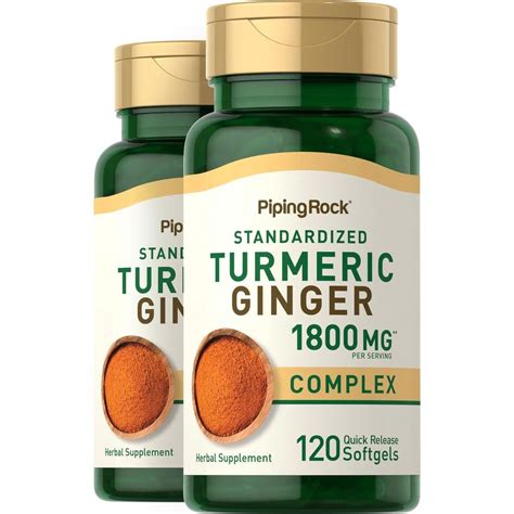 Piping Rock Turmeric Ginger Complex Standardized, 1800 mg (per serving), 120 Quick Release ...