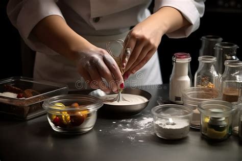 A Baker Carefully Measuring Ingredients for a Recipe, Emphasizing the ...