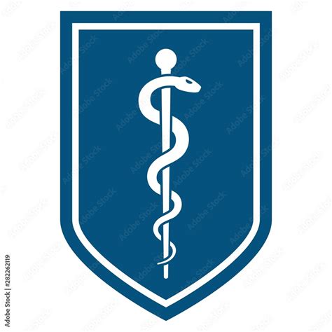 Medical symbol - Staff of Asclepius or Caduceus icon on the shield. The ...