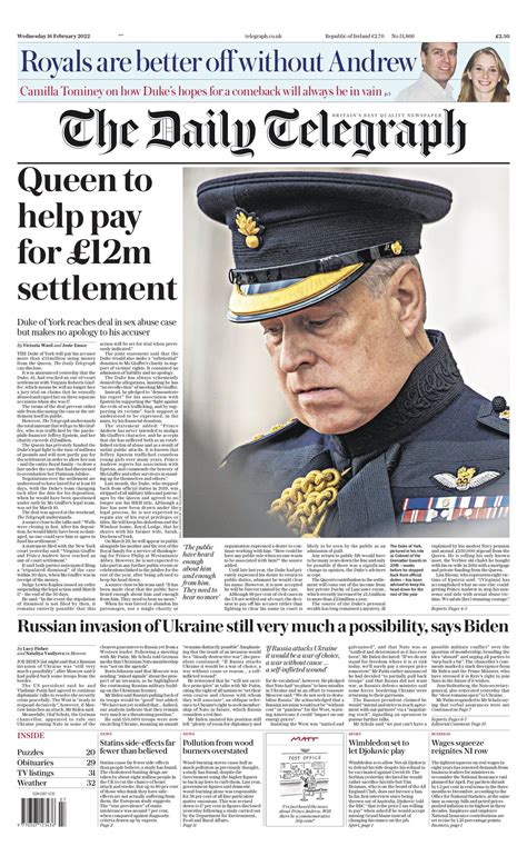 The Telegraph on Twitter: "🗞️The front page of tomorrow's Daily Telegraph: 'Queen to help pay ...