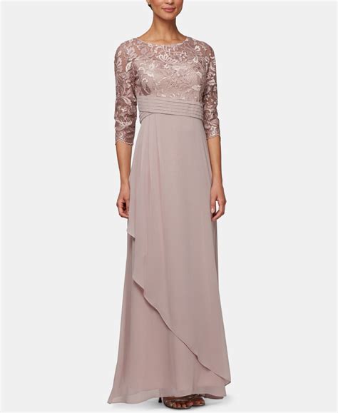 Alex Evenings Petite Lace-Bodice Draped Gown - Rose | Lace evening ...