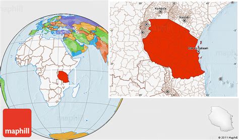 Political Location Map of Tanzania, highlighted continent