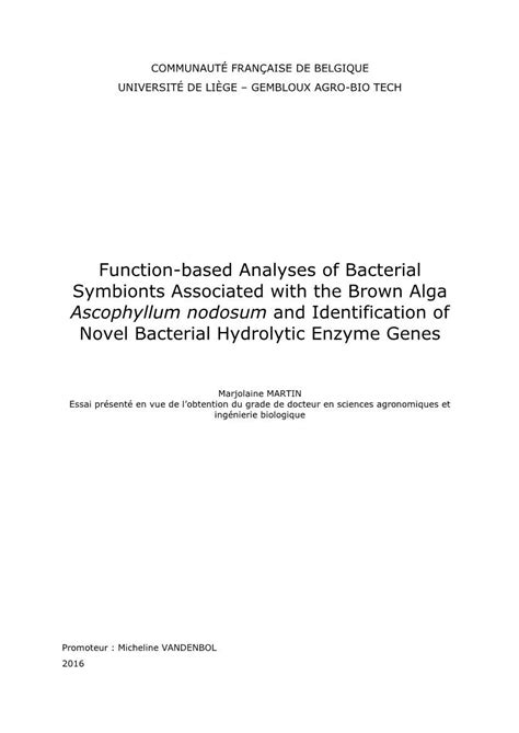 Function-Based Analyses of Bacterial Symbionts Associated with the Brown Alga Ascophyllum ...