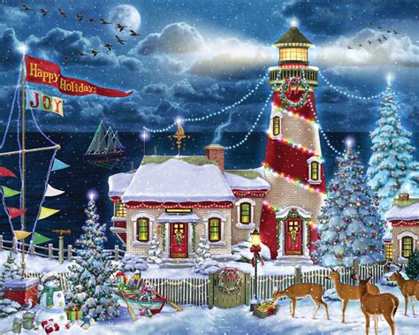 Christmas Lighthouse, 1000 Pieces, Vermont Christmas Company | Puzzle ...