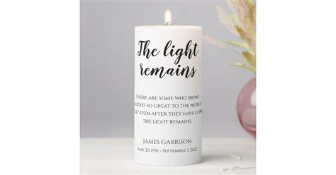 The Light Remains Quote Memorial Service Pillar Candle | Zazzle