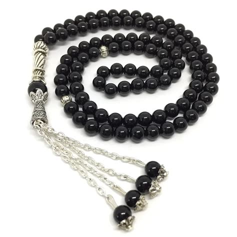 99 Beads 6mm Natural Black Stone Muslim Prayer Beads Islamic Tasbih Allah Prayer Rosary Tesbih ...