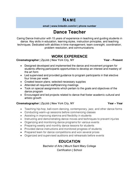 Dance Teacher Resume Example, Tips & Tricks | ZipJob