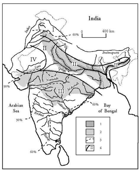 Map of India showing the major rivers and the flood-prone areas. 1 =... | Download Scientific ...