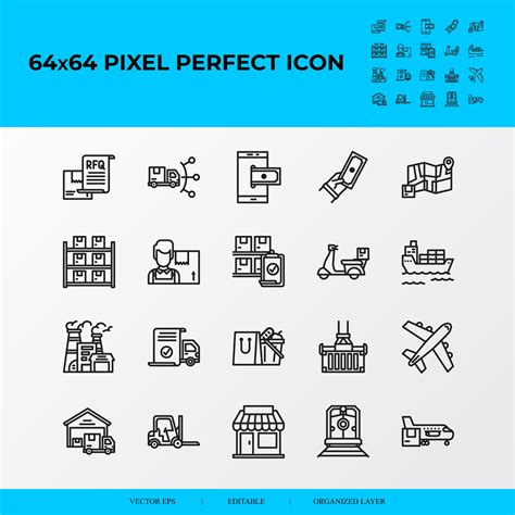 Set of logistics process and transportation vector line 64x64 pixel perfect icons 2954976 Vector ...