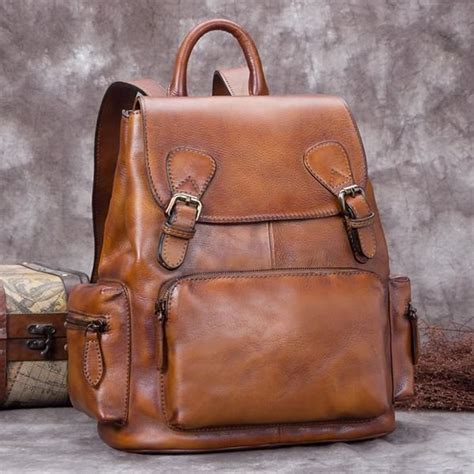 13" Cool Womens Brown Leather Backpack Purse Trendy Backpacks for Women | Brown leather backpack ...