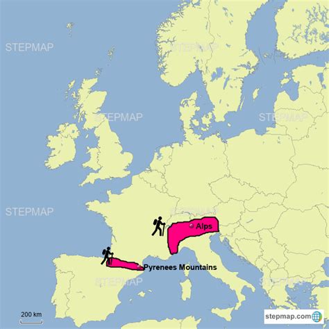 StepMap - Pyrenees Mountains and Alps - Landkarte für Germany