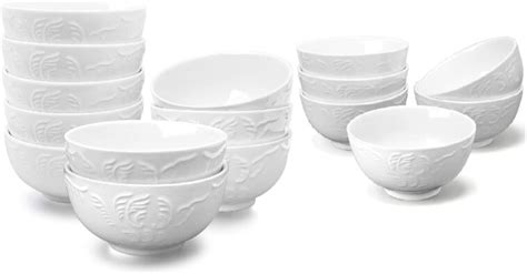 Amazon: Cereal Bowls Set of 10 with Embossed Texture, Small Soup Bowls, 11 Ounce Porcelain Deep ...
