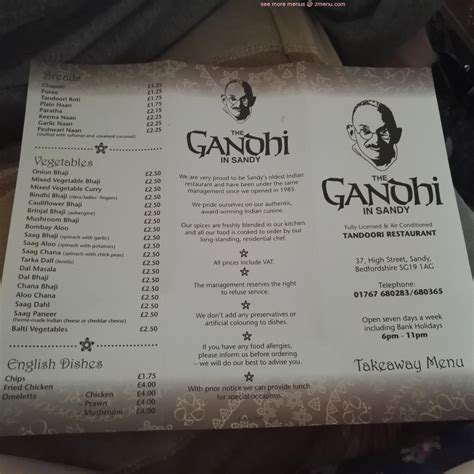 Online Menu of The Gandhi in Sandy Restaurant, Sandy, United Kingdom, SG19 1AG - Zmenu