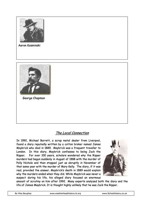 Jack the Ripper Suspects Worksheet - Free PDF Download