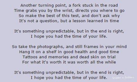 green day Good Riddance (time of your life)- song lyrics written by Billy Joel Armstrong/Green ...