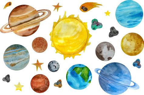 Solar System Planets Outer Space Watercolor Clipart Solar System For ...