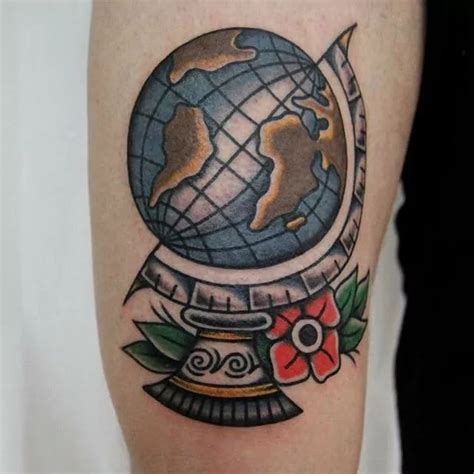 Traditional globe tattoo, by Crazy Lessi. | Globe tattoos, Tattoos, Traditional tattoo