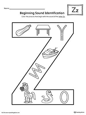 Letter Z Beginning Sound Color Pictures Worksheet | MyTeachingStation.com