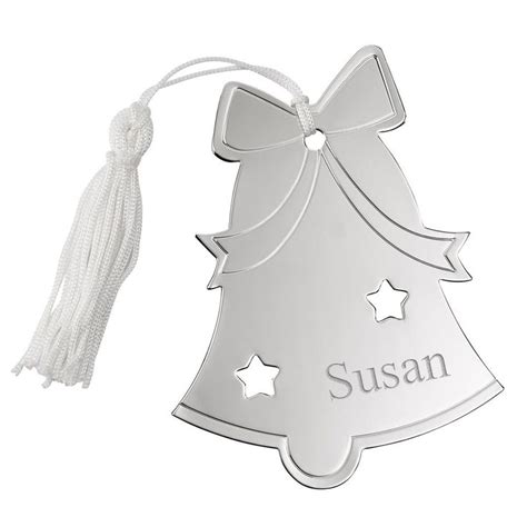 Personalized Silver Bell Christmas Tree Ornament with Star Cutouts & White Tassel in 2022 ...