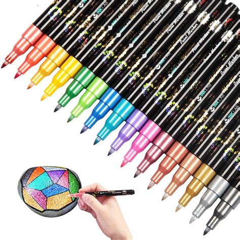 Metallic Acrylic Paint Pens 16 Colors Permanent Marker Pens Quick Dry for Rock Wood Glass Fabric ...