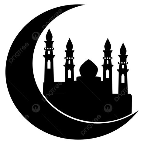 Silhouette Of Crescent Moon And Mosque, Mosque, Silhouette, Crescent Moon PNG and Vector with ...