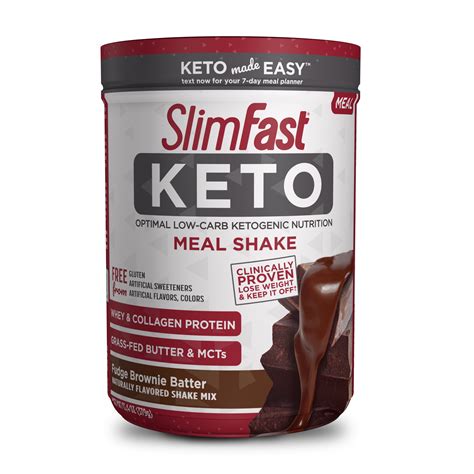 SlimFast Keto Meal Replacement Shake Powder, Fudge Brownie Batter, 13.4 Oz Canister (10 Servings ...