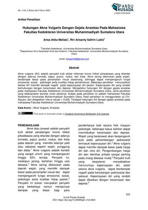 (PDF) Hubungan Akne Vulgaris Dengan Gejala Ansietas Pada Mahasiswa Fakultas Kedokteran ...