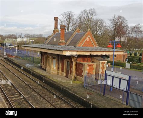 Culham preserved railway station building made of red brick and sandstone with a large wooden ...