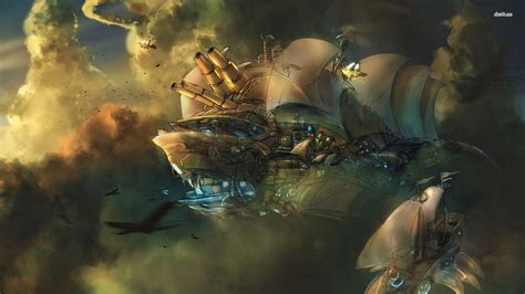 Steampunk Airship Desktop Wallpaper